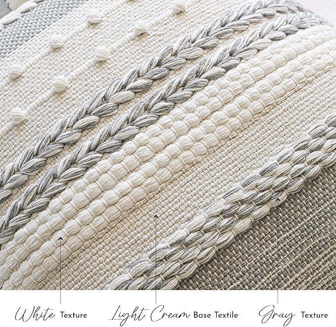 BlissBlush Gray Boho Decorative Throw Pillow Cover 22x22 Square Farmhouse Accent Cushion for Couch Sofa Livingroom Bedroom Pillowcase Modern Home Décor (Pack of 1)