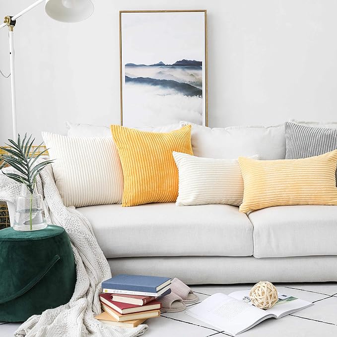 Home Brilliant 12 x 20 Pillow Cover Rectangle Striped Corduroy Velvet Rectangular Throw Pillow Cover for Chair Mustard Yellow Spring Fall Winter Decor, 30 x 50cm(12x20 inch), Sunflower Yellow