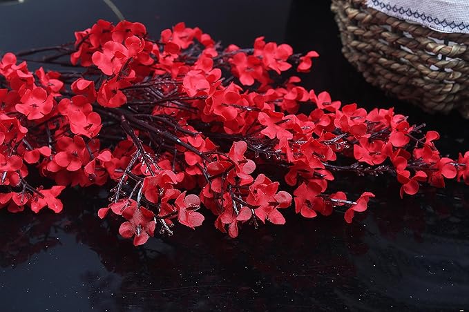 JAKY-Global 20pcs Babys Breath Artificial Flowers Gypsophila Bouquet Bulk Fake Spring Silk Small Flowers Real Touch Faux Floral for Home Bedroom Kitchen Garden Wedding Christmas Party DIY Decor (Red)