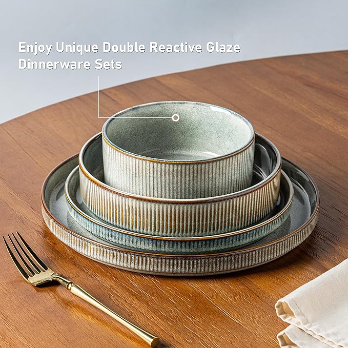 GBHOME Stoneware Dinnerware Sets for 6,Round Reactive Glaze Ceramic Plates and Bowls Set,Highly Scratch Resistant | Dishwasher & Microwave Safe Dishes Set,Service for 6(18Pcs)