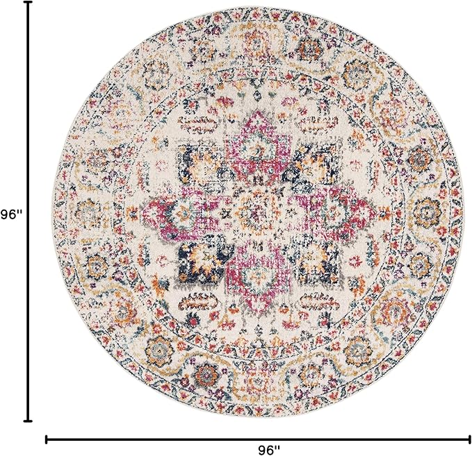 SAFAVIEH Madison Collection Area Rug - 8' Round, Purple Pink Fuchsia & Ivory, Boho Chic Distressed Design, Non-Shedding & Easy Cleaning, Ideal for Living Room, Bedroom, Office, Dining Space (MAD603R)
