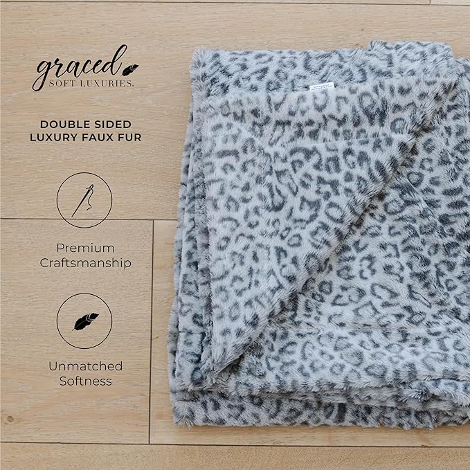 GRACED SOFT LUXURIES Throw Blanket Softest Warm Elegant Cozy Comfy Cuddly Cheetah Faux Fur Adults, Couch, Sofa, Arm Chair (Snow Leopard, Extra Large 60" x 80")