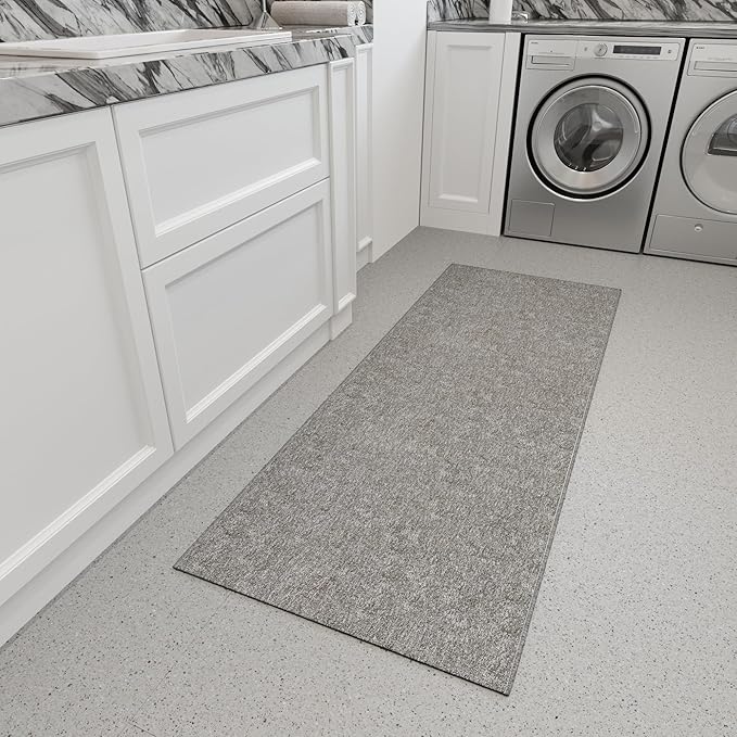 Ottomanson 2'7" x 9' Ultra-Thin Hallway Runner Rug - Durable Non-Slip Carpet for High-Traffic Areas - Fits Under Doors for Seamless Entry - Ideal for Kitchen, Entryway, Bedroom & Living Room, Gray