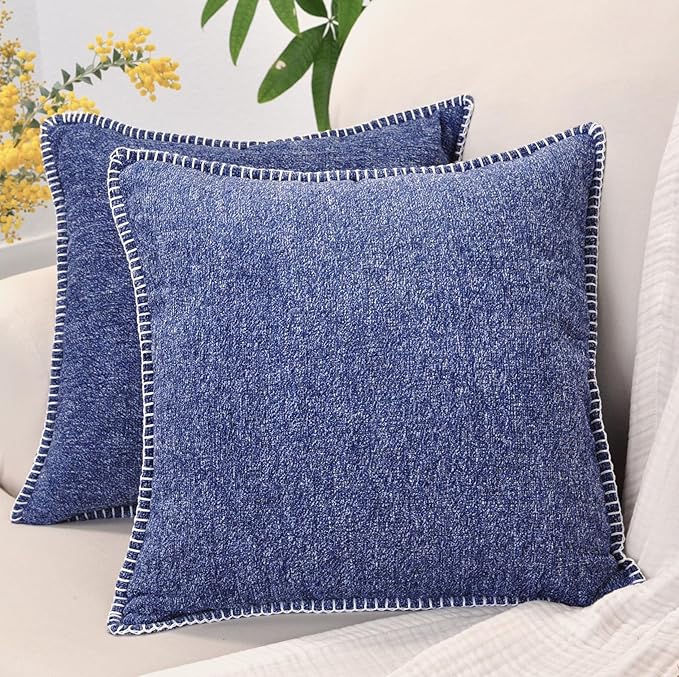 24x24 Pillow Covers Set of 2 Navy Blue Soft Textured Chenille, Soft Cozy Large Cushion Covers for Couch, Modern Square Big Pillowcases, Decorative Farm House Oversized Euro Shams Sofa Pillow Covers