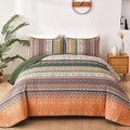 WONGS BEDDING Boho Queen Quilt Set, Green and Orange Bohemian Quilt Bedding Set, Fall Lightweight Bed Decor Bedspread for All Season Reversible Microfiber Coverlet Bedding Set 96"x90"(3 Pieces)