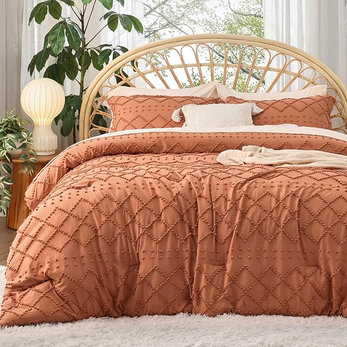 Bedsure King Comforter Set - Pumpkin Comforter, Boho Tufted Shabby Chic Bedding for Kids, 3 Pieces Vintage Farmhouse Bed Set for All Seasons, Fluffy Soft Bedding with 2 Pillow Shams