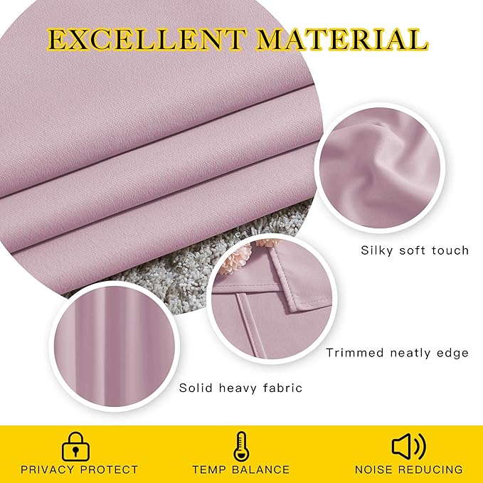 NICETOWN Bedroom Curtains Room Darkening Draperies - Room Darkening Drapes/Panels for Bedroom, Grommet Top 2-Pack, Lavender Pink, 52 x 54 inches Long, Thermal Insulated, Privacy Assured
