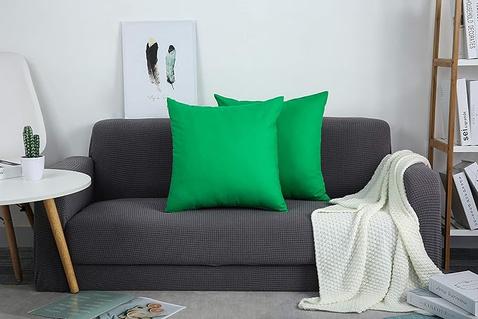 TangDepot Handmade Decorative Solid 100% Cotton Canvas Throw Pillow Covers/Pillow Shams, (26"x26", Bright Green)