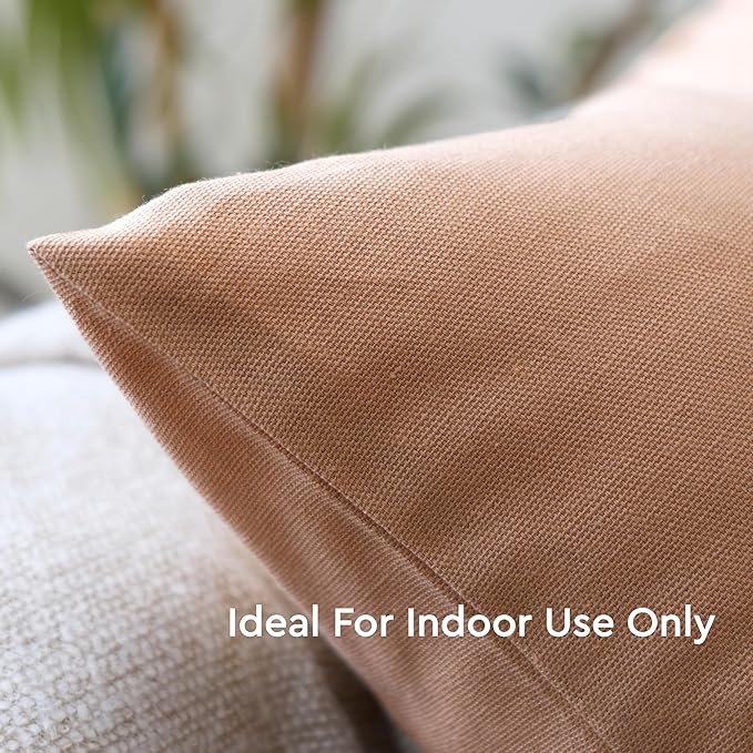 Encasa XO Throw Pillow Covers 20x20 in Set of 2 Tan | No Inserts | Cotton Pillow Covers for Living Room, Bed, Sofa, Couch | Decorative Cushion Covers with Improved Zippers