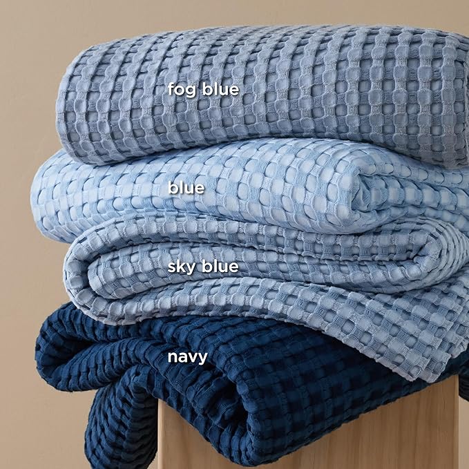 Bedsure Cooling Cotton Waffle Oversized King Blanket - Lightweight Breathable Rayon Derived from Bamboo for Hot Sleepers, Luxury Throws for Bed and Sofa, Navy, 120x96 Inches