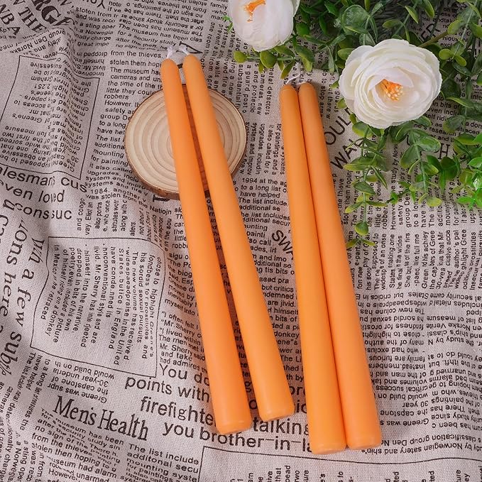 Viyffo Taper Candles 10 Inch – 12 Pack Mild Orange, Dripless, Unscented, Smokeless – 8 Hour Burn – Tall Candlesticks for Wedding, Dinner, Holiday, Party, Home Decor