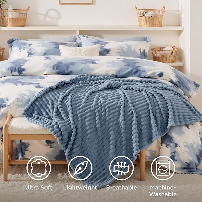 Bedsure GentleSoft Fall Throw Blanket for Couch - Cozy Soft Blankets for Women, Cute Small Throws for Girls, Ashley Blue, 50x60 Inches