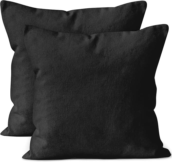 Encasa XO Throw Pillow Covers 24x24 in Set of 2 Jet Black | No Inserts | Cotton Pillow Covers for Living Room, Bed, Sofa, Couch | Decorative Cushion Covers with Improved Zippers