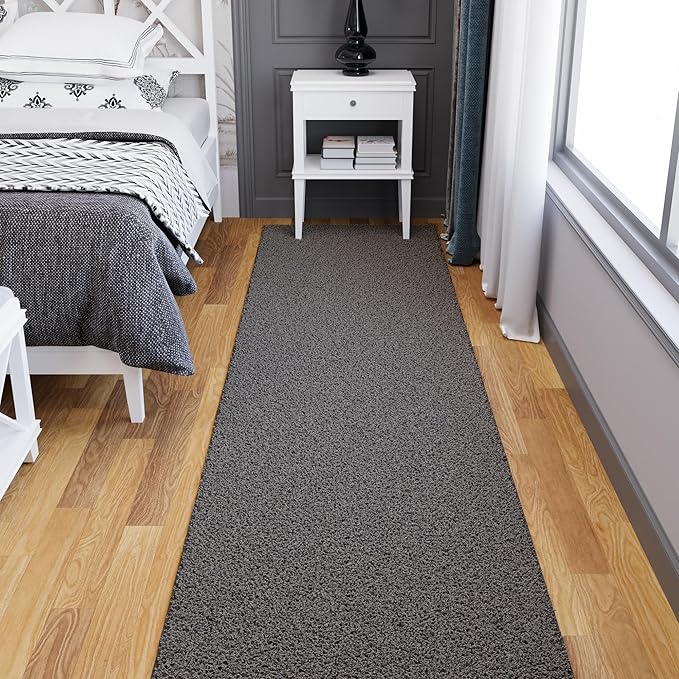 Ottomanson 3' x 22' Shaggy Runner Rug - Plush & Cozy Non-Slip Carpet for Bedroom, Living Room, Bathroom & Entryway - Durable & High-Traffic Friendly for Hallways & Dorms, Gray