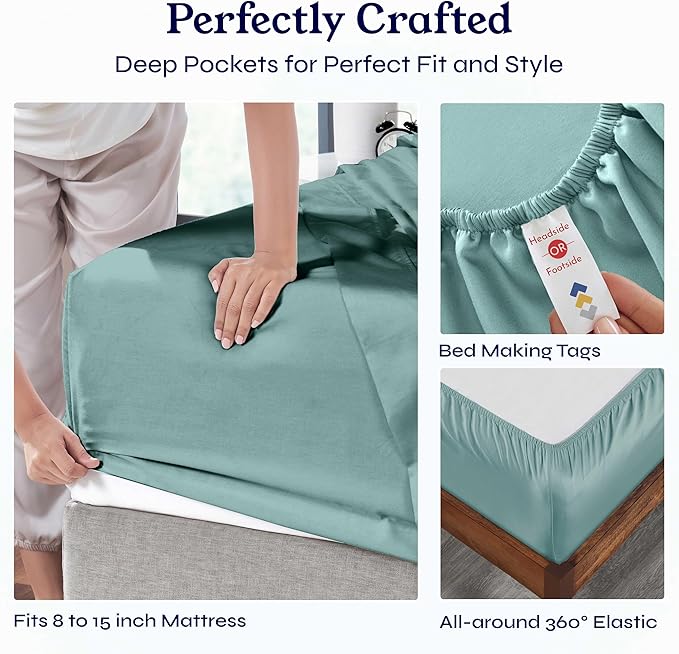 California Design Den Twin Sheets Set - Soft 400 Thread Count Sateen, Natural 100% Cotton Sheets with Deep Pockets, Cooling and Durable Bedding Set - Teal