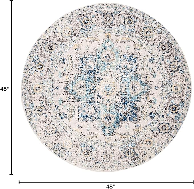 SAFAVIEH Madison Collection Area Rug - 4' Round, Turquoise & Ivory, Snowflake Medallion Distressed Design, Non-Shedding & Easy Care, Ideal for High Traffic Areas in Living Room, Bedroom (MAD603K)