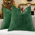 decorUhome Christmas Couch Throw Pillow Covers 26x26 Set of 2, Decorative Soft Euro Neutral Chenille Pillow Covers with Elegant Design for Sofa Bed Living Room Home Decor, Green