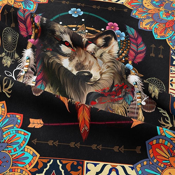 Tailor Shop Wolf Bedding Set for Boys Kids Bohemian Comforter Sets Queen Size Wildlife Hunting Wolf Bed Set with 2 Pillowcases…