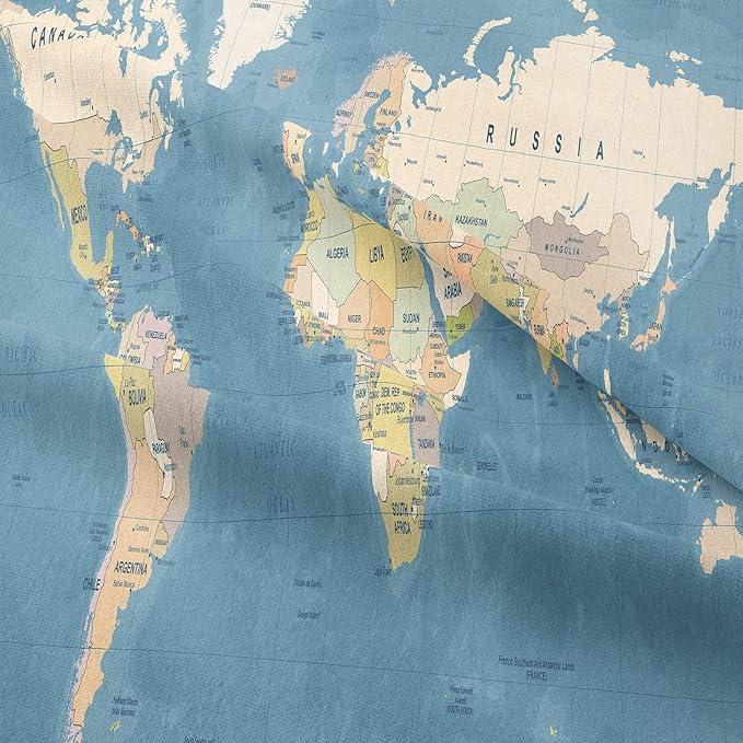 Tailor Shop Multicolored World Map Comforter Set for Boys Girls Geography Blue Ocean Asia Europe Africa America Map World Map Bedding Sets Full Size 3 Pieces with 1 Comforter 2 Pillowcases,06………