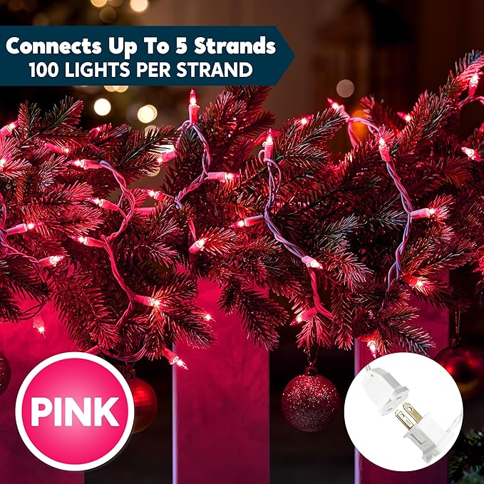 Joiedomi Christmas String Lights Indoor,100 Count Mini Pink Valentines Day Light,21.4 FT Lighting Decor for Patio Dorm Classroom Holiday Wedding Party Garland Birthday Festival,White Wire