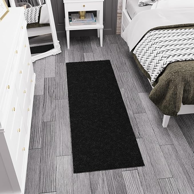 Ottomanson 2' x 8' Shaggy Runner Rug - Plush & Cozy Non-Slip Carpet for Bedroom, Living Room, Bathroom & Entryway - Durable & High-Traffic Friendly for Hallways & Dorms, Black