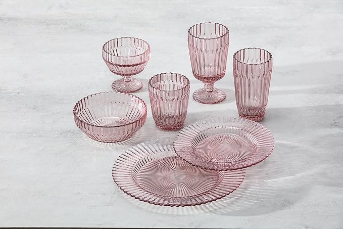 Fortessa Archie Glass Drinkware, Double Old Fashioned (Set of 6), 12.5 Ounce, Pink