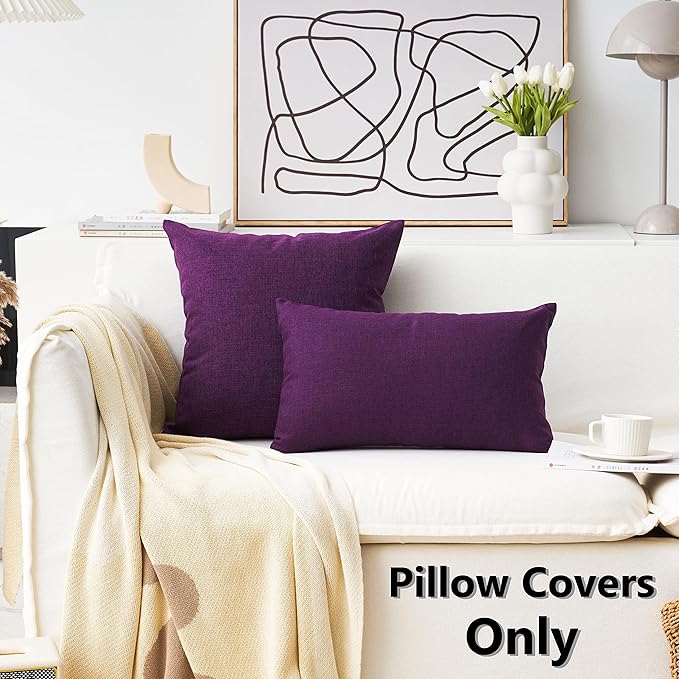 Home Brilliant Euro Sham Eggplant Pillow Covers Decorative Dark Purple Faux Linen Cushion Covers for Patio Garden Sofa Bench Couch, 24x24 inch, 60cm, Purple