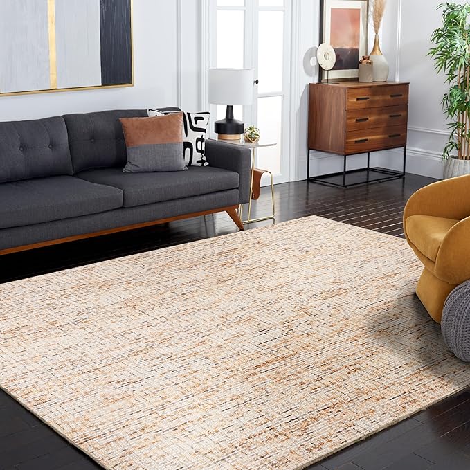 SAFAVIEH Abstract Collection X-Large Area Rug - 11' x 15', Gold & Blue, Handmade Wool, Ideal for High Traffic Areas in Living Room, Bedroom (ABT468D)