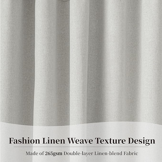 KangBang Light Grey Blackout Curtains 63 Inches Long for Kitchen, Thermal Insulated Linen Textured Curtains, Back Tab Loop Pocket Pleated Rustic Scandinavian Window Curtains 2 Panels,52x63 Inch