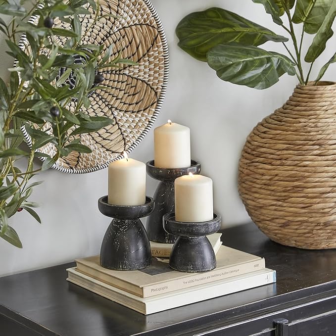 Deco 79 Wood Decorative Candle Holder Candle Stand, Set of 3 Candlestick Holder 6", 5", 4"H, Black