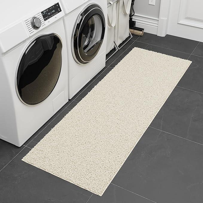 Ottomanson 3' x 6' Shaggy Runner Rug - Plush & Cozy Non-Slip Carpet for Bedroom, Living Room, Bathroom & Entryway - Durable & High-Traffic Friendly for Hallways & Dorms, Cream