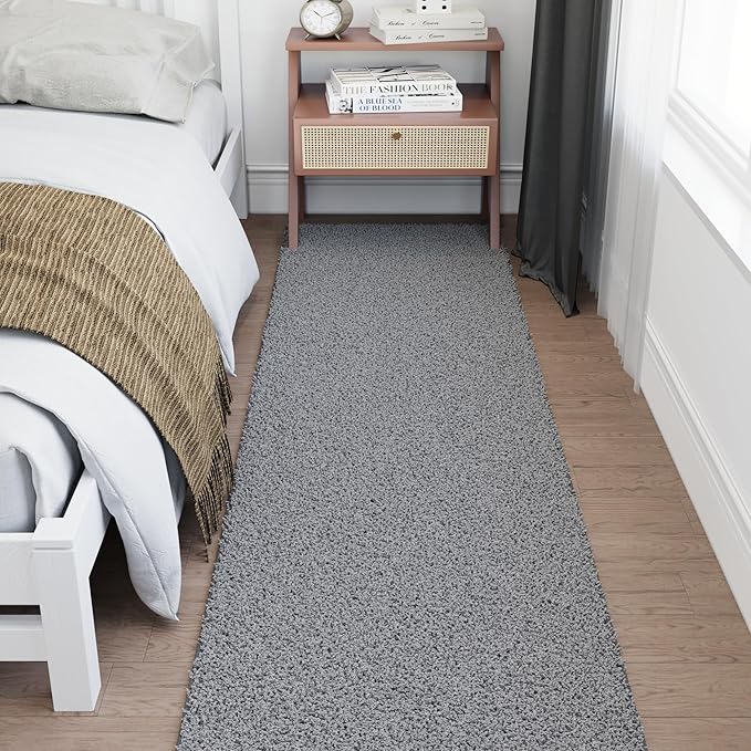 Ottomanson 2' x 18' Shaggy Runner Rug - Plush & Cozy Non-Slip Carpet for Bedroom, Living Room, Bathroom & Entryway - Durable & High-Traffic Friendly for Hallways & Dorms, Gray