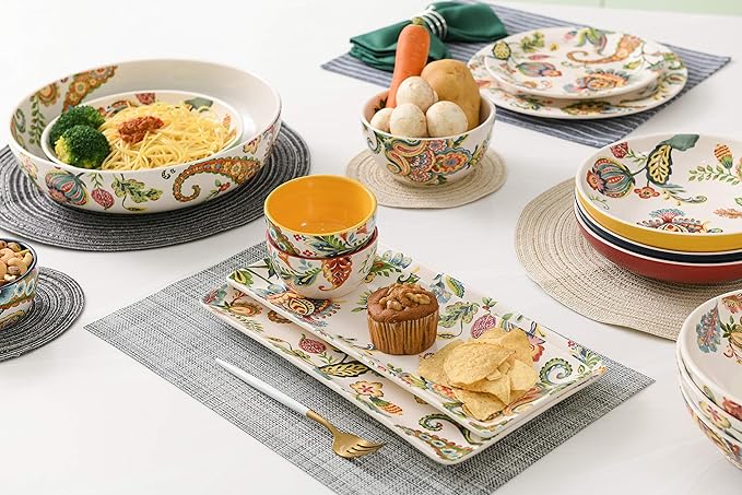 Bico Protea Cynaroides Pasta Bowls, 35oz Salad Bowl Set of 4, Large Ceramic Serving Dinner Bowls for Soup and Cereal, Microwave and Dishwasher Safe, Gift for Housewarming and Thanksgiving