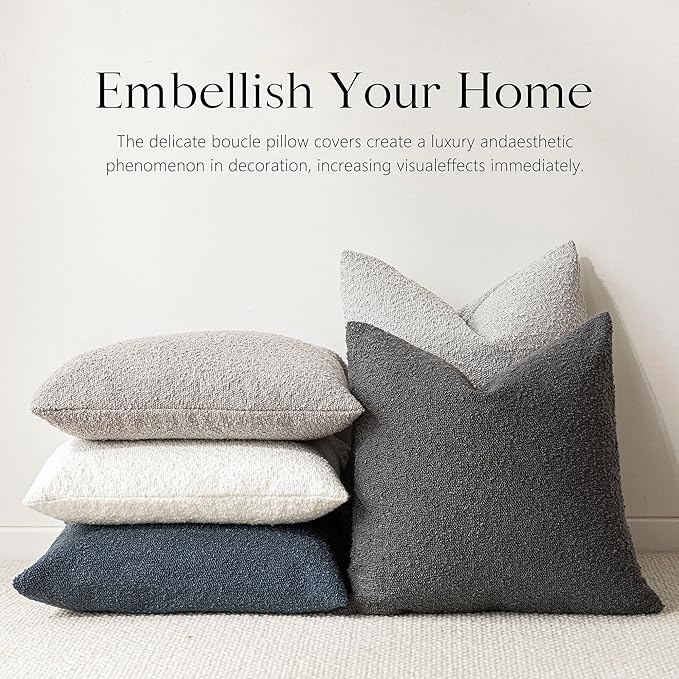 Foindtower Decorative Boucle Throw Pillow Covers Accent Solid Pillow Cases Cozy Soft Textured Couch Cushion Case for Chair Sofa Bedroom Living Room Home Decor 22 x 22 Inch,Dark Grey