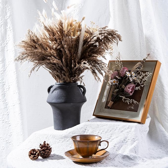 7 Inch Ceramic Vases with Handle, Rustic Vase forFlower, Vintage Terracotta Vases Home Decor, Christmas Decorative Farmhouse Vase for Home Decor, Living Room, Shelf Decor, Farmhouse, Table, Lyeec