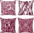 Ambesonne Vintage Throw Pillow Cushion Case Pack of 4, Abstract Grunge Effect Brushstrokes and Waving Striping Stains Paisley Drops, Modern Accent Double-Sided Digital Printing, 24", Raspberry Rose