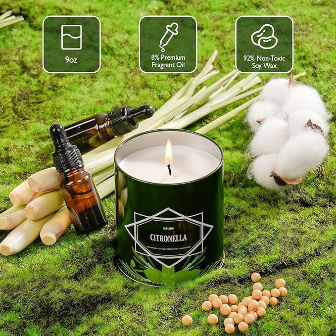 Citronella Candles Outdoor 6-Pack, Total 54oz Citronella Candles for Outside Patio, Camping & Garden, Summer Gifts for Indoor Home Scented, 50-Hour Burn Time, 9 Ounce Each
