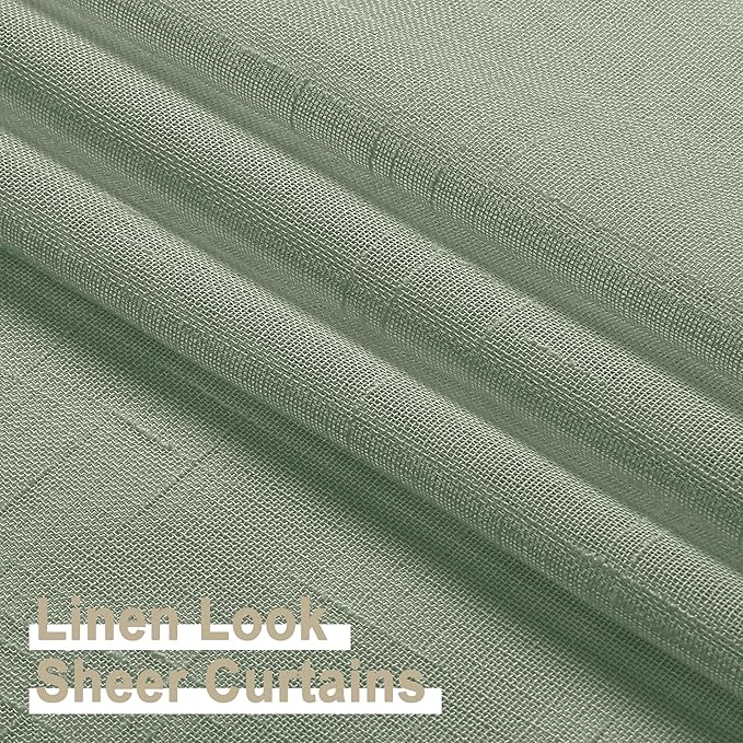 Aiyufeng Kirei Sage Green Linen Sheer Curtains 84 Inch Length 2Panels Set, Flax Textured Semi Sheer Vertical Drapes Privacy with Light Filter for Home Office/Farm House, W40 x L84, Sage Green, 1 Pair