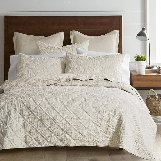 Levtex Home - 100% Linen Front/100% Cotton Back - Full/Queen Quilt - Washed Linen - Natural - Quilt Size (88 x 92in.)