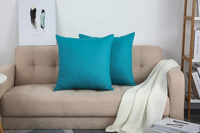 TangDepot Handmade Decorative Solid 100% Cotton Canvas Throw Pillow Covers/Pillow Shams, (20"x20", Blue Ashes)