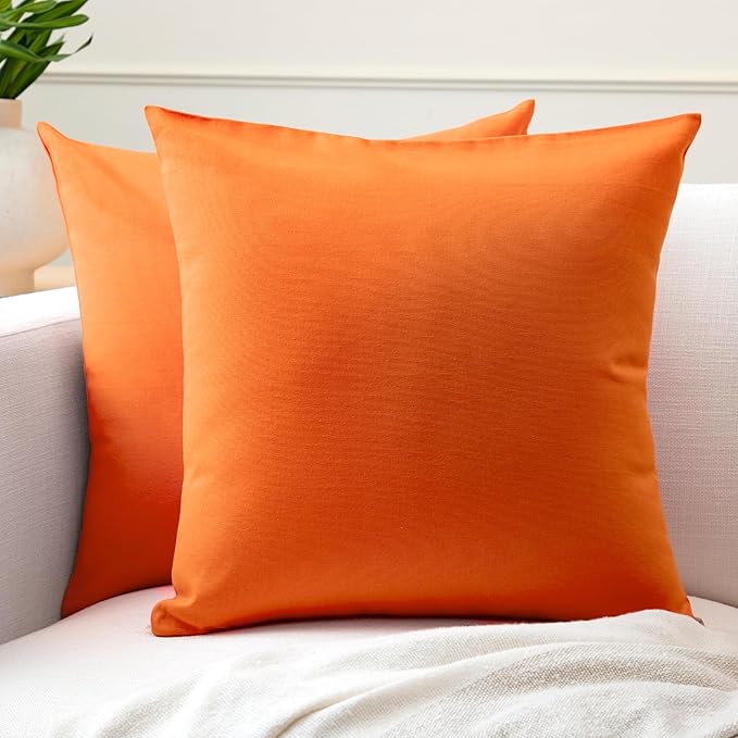Encasa XO Throw Pillow Covers 24x24 in Set of 2 Orange | No Inserts | Cotton Pillow Covers for Living Room, Bed, Sofa, Couch | Decorative Cushion Covers with Improved Zippers