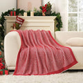 Snuggle Sac Christmas Soft Throw Blanket for Couch, Fuzzy Microfiber Knit Stripe Blankets for Couch, Sofa, Travel, Red Cream, 50x60 inches