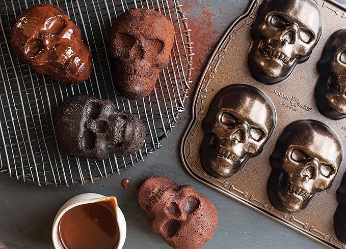 Nordic Ware Halloween Bakeware, Haunted Skull Cakelet Pan, Bronze