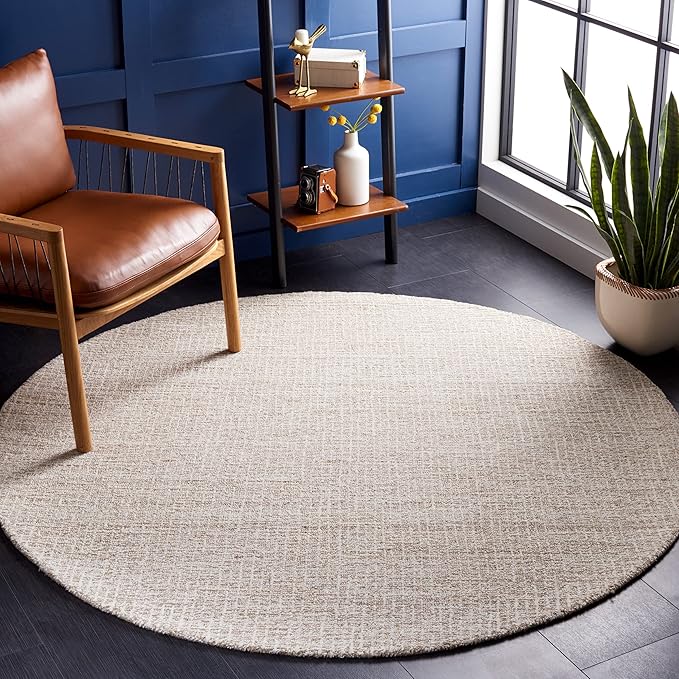 SAFAVIEH Abstract Collection Area Rug - 12' Round, Ivory & Grey, Handmade Wool, Ideal for Living Room, Bedroom, Dining Space (ABT468G)