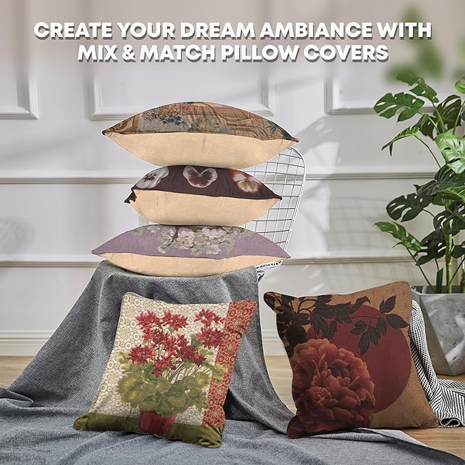 Charlotte Home Furnishings Floral Decorative Throw Pillow Cover 18x18 in, Geranium White French Country Couch Pillow Case, Home Decor Cozy Tapestry Cushion Cover, European Cotton Jacquard Woven