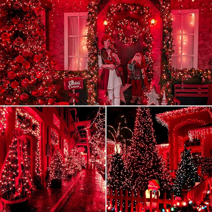 Christmas Lights Indoor Outdoor, 2PACK 13FT 50-count Lights Incandescent Mini Halloween String Light, 120V UL Certified Green Wire Light for Xmas Tree, Patio, Holiday, Party, Home, Garden Decor,Red