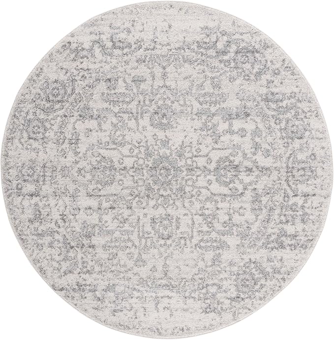 SAFAVIEH Madison Collection 9' Round Silver Ivory MAD603G Oriental Snowflake Medallion Distressed Non-Shedding Dining Room Entryway Foyer Living Room Bedroom Area Rug