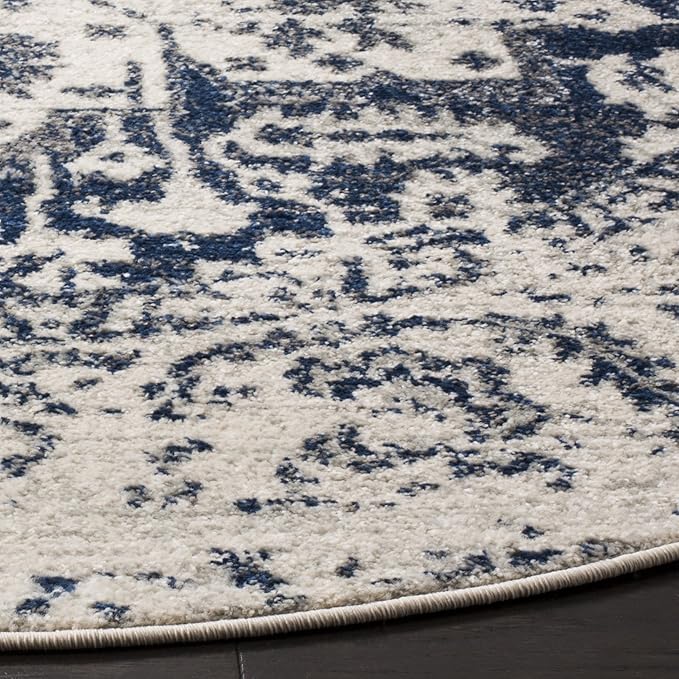 SAFAVIEH Madison Collection 10' Round Cream / Navy MAD603D Oriental Snowflake Medallion Distressed Non-Shedding Dining Room Entryway Foyer Living Room Bedroom Area Rug