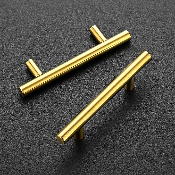 Ravinte 3 Pack 5 Inch Cabinet Pulls Brushed Brass Stainless Steel Kitchen Drawer Pulls Cabinet Handles 5”Length, 3” Hole Center
