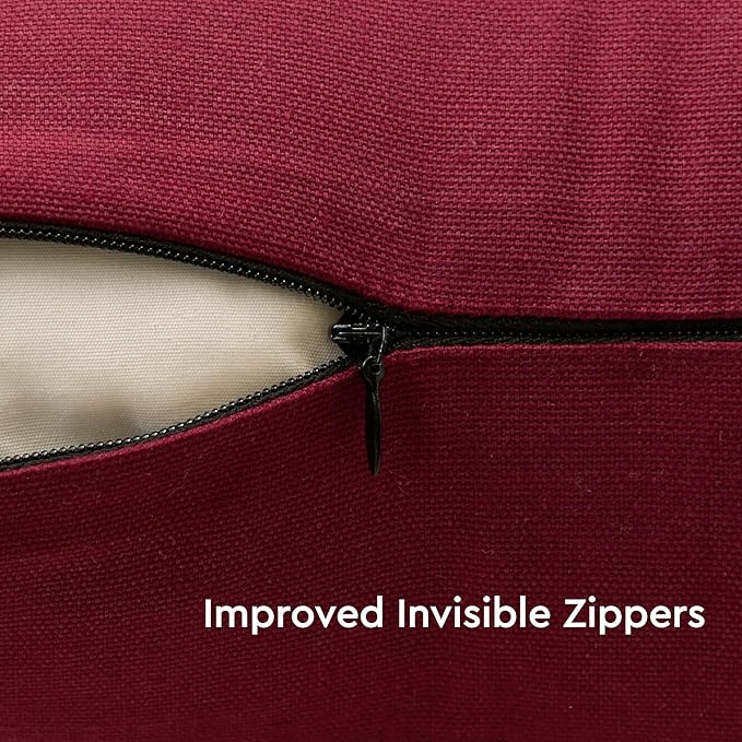 Encasa XO Throw Pillow Covers 20x20 in Set of 2 Rich Maroon | No Inserts | Cotton Pillow Covers for Living Room, Bed, Sofa, Couch | Decorative Cushion Covers with Improved Zippers